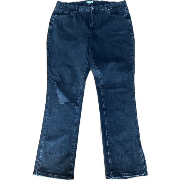 Good American Size 16 Black Distressed Bootcut Jeans w/ Hem Slit - Picture 1 of 8